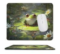 MSYKANIX Cartoon Colorful Frog Soft Stitched Edge Mouse Pad,Cute Fantasy Spring Garden Flower Daisies Lotus Leaves Pond Frog Non-Slip Mousepad for Office,Home 25x30 cm