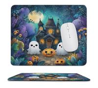 MSYKANIX Cartoon Colorful Ghost Non-Slip Mousepad,Fantasy Cute Gothic Castle Halloween Night Floral Pumpkins Full Moon with Most Types of Mouse,Stitched Edges for Decoration