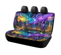 MSYKANIX Cartoon Colorful New York Cityscape Car Cover Set for Rear Bench Seat with Polyester,Modern Beautiful Nebula Buildings Night Cityscape Back Covers Universal