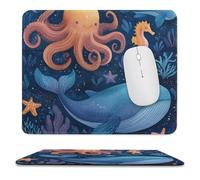 MSYKANIX Cartoon Colorful Octopus Non-Slip Mousepad,Cute Nautical Underwater World Whale Seahorse Sea Coral Starfish with Most Types of Mouse,Stitched Edges for Decoration 25x30 cm