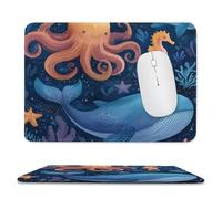 MSYKANIX Cartoon Colorful Octopus Soft Stitched Edge Mouse Pad,Cute Nautical Underwater World Whale Seahorse Sea Coral Starfish Non-Slip Mousepad for Office,Home 20x24 cm