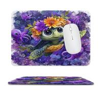 MSYKANIX Cartoon Colorful Sea Turtle Non-Slip Mousepad,Cute Watercolor Ocean Underwater World Animal Octopus Floral with Most Types of Mouse,Stitched Edges for Decoration 20x24 cm