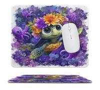 MSYKANIX Cartoon Colorful Sea Turtle Soft Stitched Edge Mouse Pad,Cute Watercolor Ocean Underwater World Animal Octopus Floral Non-Slip Mousepad for Office,Home 25x30 cm
