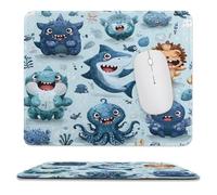 MSYKANIX Cartoon Colorful Shark Non-Slip Mousepad,Cute Funny Ocean Underwater Plant Leaf Nautical Animal Octopus with Most Types of Mouse,Stitched Edges for Decoration 25x30 cm