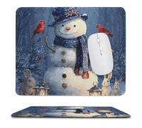 MSYKANIX Cartoon Colorful Snowman Soft Stitched Edge Mouse Pad,Beautiful Rustic Winter Forest Pine Trees Wildlife Red Birds Rabbit Non-Slip Mousepad for Office,Home 25x30 cm