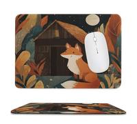 MSYKANIX Cartoon Cute Animal Fox Soft Stitched Edge Mouse Pad,Rustic Colorful Fairy Tale Forest Cabin Wildlife Fox Full Moon Non-Slip Mousepad for Office,Home 20x24 cm
