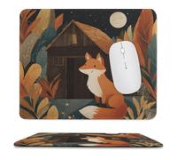 MSYKANIX Cartoon Cute Animal Fox Soft Stitched Edge Mouse Pad,Rustic Colorful Fairy Tale Forest Cabin Wildlife Fox Full Moon Non-Slip Mousepad for Office,Home 25x30 cm