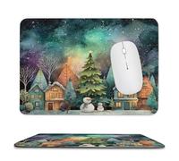 MSYKANIX Cartoon Cute Christmas Soft Stitched Edge Mouse Pad,Rustic Colorful Pine Tree Snowmen Starry Sky Merry Christmas Theme Non-Slip Mousepad for Office,Home 20x24 cm
