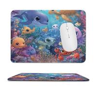 MSYKANIX Cartoon Cute Dolphin Non-Slip Mousepad,Colorful Funny Nautical Underwater Octopus Crab Fish Ocean Sea Turtle with Most Types of Mouse,Stitched Edges for Decoration 20x24 cm