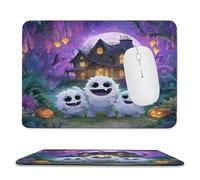 MSYKANIX Cartoon Cute Ghost Non-Slip Mousepad,Fantasy Colorful Gothic Castle Halloween Night Pumpkins Full Moon with Most Types of Mouse,Stitched Edges for Decoration