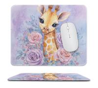 MSYKANIX Cartoon Cute Giraffe Soft Stitched Edge Mouse Pad,Beautiful Watercolor Oil Painting Spring Garden Plant Flower Roses Non-Slip Mousepad for Office,Home 9.8x11.8 Inch