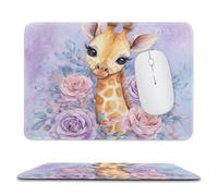 MSYKANIX Cartoon Cute Giraffe Soft Stitched Edge Mouse Pad,Beautiful Watercolor Oil Painting Spring Garden Plant Flower Roses Non-Slip Mousepad for Office,Home 7.9x9.4 Inch