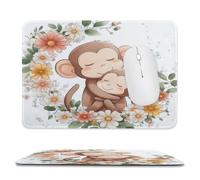 MSYKANIX Cartoon Cute Monkey Non-Slip Mousepad,Funny Colorful Tropical Jungle Animal Wildflowers Daisies with Most Types of Mouse,Stitched Edges for Decoration 20x24 cm