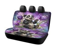 MSYKANIX Cartoon Cute Panda Car Cover Set for Rear Bench Seat with Polyester,Funny Colorful Spring Garden Purple Floral Tulips Animal Panda Back Covers Universal