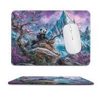 MSYKANIX Cartoon Cute Panda Soft Stitched Edge Mouse Pad,Rustic Colorful Spring Forest Mountain Floral Japanese Cherry Blossom Non-Slip Mousepad for Office,Home 20x24 cm