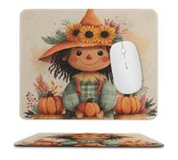 MSYKANIX Cartoon Cute Scarecrow Non-Slip Mousepad,Rustic Watercolor Fall Thanksgiving Floral Sunflowers Pumpkins with Most Types of Mouse,Stitched Edges for Decoration 25x30 cm