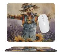 MSYKANIX Cartoon Rustic Scarecrow Non-Slip Mousepad,Watercolor Beautiful Oil Painting Flower Sunflowers with Most Types of Mouse,Stitched Edges for Decoration 25x30 cm