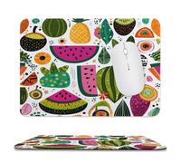 MSYKANIX Cartoon Watercolor Fruit Non-Slip Mousepad,Cute Colorful Tropical Fruit Avocado Pineapple Watermelon Strawberry with Most Types of Mouse,Stitched Edges for Decoration 20x24 cm