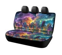 MSYKANIX Cartoon Watercolor New York Cityscape Car Cover Set for Rear Bench Seat with Polyester,Beautiful Modern Nebula Buildings Night Cityscape Back Covers Universal