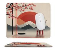 MSYKANIX Colorful Abstract Japanese Torii Soft Stitched Edge Mouse Pad,Geometric Japan Cherry Blossom Boat Red Sun Mount Fuji Non-Slip Mousepad for Office,Home 25x30 cm