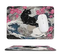MSYKANIX Colorful Abstract Yin Yang Non-Slip Mousepad,Fantasy Ocean Great Waves Black Cat Japanese Cherry Blossom with Most Types of Mouse,Stitched Edges for Decoration 20x24 cm