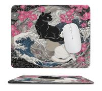 MSYKANIX Colorful Abstract Yin Yang Non-Slip Mousepad,Fantasy Ocean Great Waves Black Cat Japanese Cherry Blossom with Most Types of Mouse,Stitched Edges for Decoration 25x30 cm