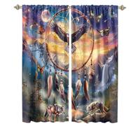 MSYKANIX Colorful Butterfly Eagle Dreamcatcher Blackout Curtains,Abstract Rustic Native American Feather Dreamcatcher Wolf Full Moon Rod Pocket Window Drapes for Living Room 2 Panels,Each 70Wx160L cm