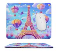 MSYKANIX Colorful Cute Hot Air Balloon Soft Stitched Edge Mouse Pad,Funny Cartoon Paris City Eiffel Tower Clouds Airplane Non-Slip Mousepad for Office,Home 25x30 cm
