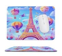 MSYKANIX Colorful Cute Hot Air Balloon Soft Stitched Edge Mouse Pad,Funny Cartoon Paris City Eiffel Tower Clouds Airplane Non-Slip Mousepad for Office,Home 20x24 cm