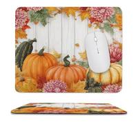 MSYKANIX Colorful Realistic Pumpkin Soft Stitched Edge Mouse Pad,Rustic Wooden Boards Fall Thanksgiving Maple Leaves Flower Non-Slip Mousepad for Office,Home 25x30 cm