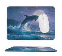 MSYKANIX Colorful Rustic Dolphin Soft Stitched Edge Mouse Pad,Vintage Oil Painting Ocean Animal Dolphin Starry Sky Full Moon Non-Slip Mousepad for Office,Home 7.9x9.4 Inch