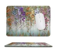 MSYKANIX Colorful Rustic Floral Soft Stitched Edge Mouse Pad,Beautiful Wooden Board Spring Garden Botanical Leaves Flower Non-Slip Mousepad for Office,Home 20x24 cm