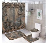 MSYKANIX Colorful Rustic Texas Star Horseshoe Shower Curtain Set,Vintage Wooden Board American Western Cowboy Boots Hat Shower Decor Sets with Rugs Bathroom Accessories Set with 12 Hooks