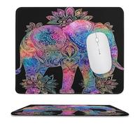 MSYKANIX Colorful Vintage Elephant Non-Slip Mousepad,Abstract Beautiful Boho Indian Mandala Animal Plant Floral with Most Types of Mouse,Stitched Edges for Decoration 25x30 cm