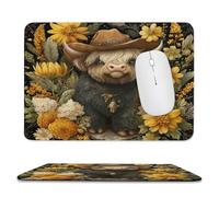 MSYKANIX Cute Abstract Highland Cow Non-Slip Mousepad,Colorful Rustic Western Farmhouse Cowboy Cow Floral Sunflowers with Most Types of Mouse,Stitched Edges for Decoration 20x24 cm