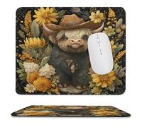 MSYKANIX Cute Abstract Highland Cow Soft Stitched Edge Mouse Pad,Colorful Rustic Western Farmhouse Cowboy Cow Floral Sunflowers Non-Slip Mousepad for Office,Home 25x30 cm