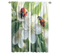 MSYKANIX Cute Abstract Ladybugs Blackout Curtains,Rustic Watercolor Spring Forest Floral Animals Red Ladybugs Rod Pocket Window Drapes for Living Room 2 Panels,Each 53.5Wx160L cm