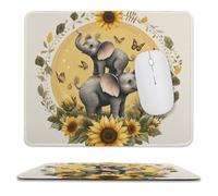 MSYKANIX Cute Cartoon Elephant Soft Stitched Edge Mouse Pad,Colorful Rustic Spring Garden Elephants Butterflies Flower Sunflowers Non-Slip Mousepad for Office,Home 25x30 cm