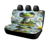 MSYKANIX Cute Cartoon Frog Car Cover Set for Rear Bench Seat with Polyester,Colorful Fantasy Spring Garden Floral Daisies Lotus Leaves Pond Frog Back Covers Universal