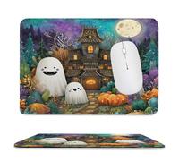 MSYKANIX Cute Cartoon Ghost Non-Slip Mousepad,Colorful Fantasy Gothic Castle Halloween Night Plant Pumpkin Full Moon with Most Types of Mouse,Stitched Edges for Decoration