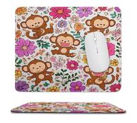 MSYKANIX Cute Cartoon Monkey Non-Slip Mousepad,Watercolor Tropical Jungle Animal Plant Leaves Floral Daisies with Most Types of Mouse,Stitched Edges for Decoration 25x30 cm