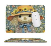 MSYKANIX Cute Cartoon Scarecrow Non-Slip Mousepad,Rustic Colorful Fall Thanksgiving Floral Sunflowers Pumpkins with Most Types of Mouse,Stitched Edges for Decoration 20x24 cm