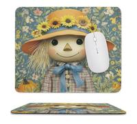 MSYKANIX Cute Cartoon Scarecrow Non-Slip Mousepad,Rustic Colorful Fall Thanksgiving Floral Sunflowers Pumpkins with Most Types of Mouse,Stitched Edges for Decoration 25x30 cm