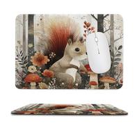 MSYKANIX Cute Cartoon Squirrel Non-Slip Mousepad,Rustic Colorful Forest Botanical Flower Mushroom Wildlife Squirrel with Most Types of Mouse,Stitched Edges for Decoration 20x24 cm