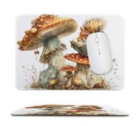 MSYKANIX Cute Cartoon Squirrel Soft Stitched Edge Mouse Pad,Rustic Colorful Fairy Tale Forest Botanical Mushroom Animal Book Non-Slip Mousepad for Office,Home 20x24 cm