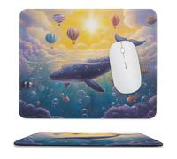 MSYKANIX Cute Cartoon Whale Non-Slip Mousepad,Fantasy Abstract Ocean Underwater World Fish Nautical Hot Air Balloon with Most Types of Mouse,Stitched Edges for Decoration 25x30 cm