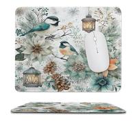 MSYKANIX Cute Colorful Bird Soft Stitched Edge Mouse Pad,Vintage Rustic Christmas Theme Plant Pine Leaf Pinecone Floral Birds Non-Slip Mousepad for Office,Home 25x30 cm
