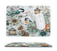 MSYKANIX Cute Colorful Bird Soft Stitched Edge Mouse Pad,Vintage Rustic Christmas Theme Plant Pine Leaf Pinecone Floral Birds Non-Slip Mousepad for Office,Home 20x24 cm