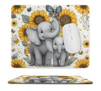 MSYKANIX Cute Colorful Elephant Soft Stitched Edge Mouse Pad,Rustic Cartoon Spring Garden Elephants Butterflies Flower Sunflower Non-Slip Mousepad for Office,Home 25x30 cm