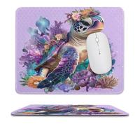 MSYKANIX Cute Colorful Sea Turtle Non-Slip Mousepad,Abstract Fantasy Ocean Underwater Animal Coral Nautical Flower with Most Types of Mouse,Stitched Edges for Decoration 25x30 cm